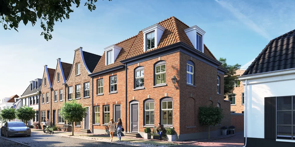 3D visualisatie nieuwbouw projectontwikkeling Stadsvilla met rode baksteen - Het Hart van Naarden