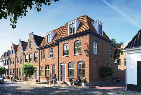 3D visualisatie nieuwbouw projectontwikkeling Stadsvilla met rode baksteen - Het Hart van Naarden