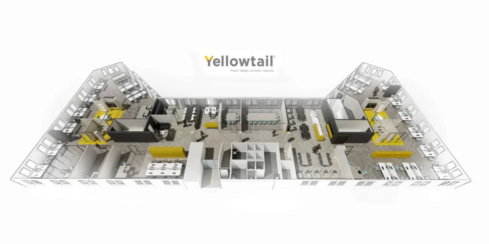 yellowtail 3d birdview kantoorinrichting door interieurarchitect plamen van dijk