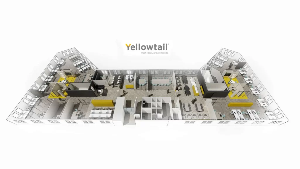 yellowtail 3d birdview kantoorinrichting door interieurarchitect plamen van dijk
