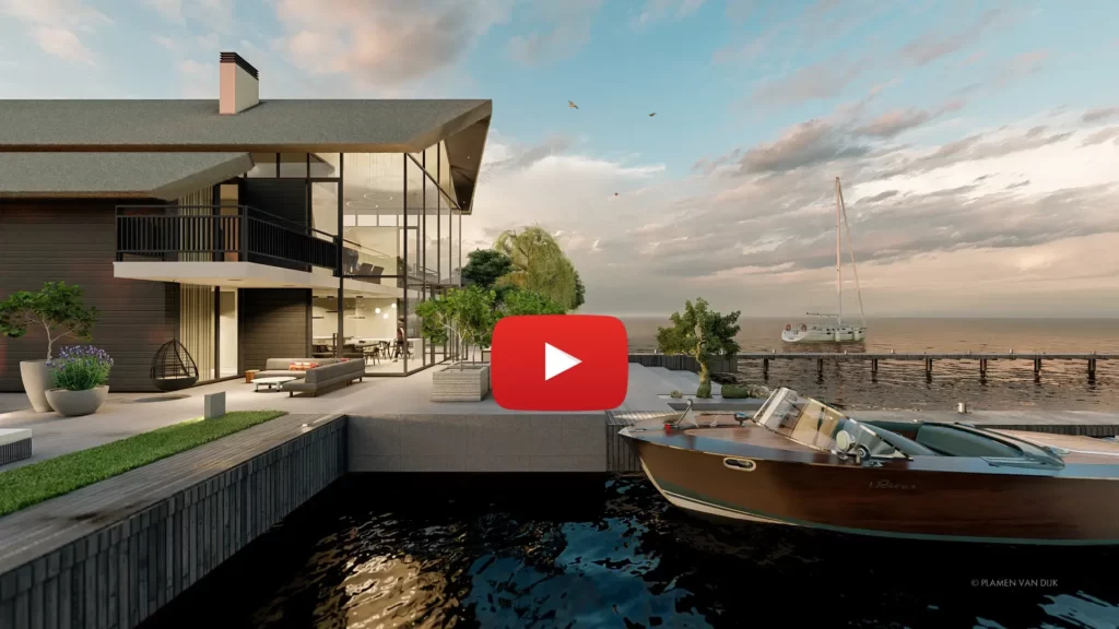3D animatie van villa aan het water in Loosdrecht