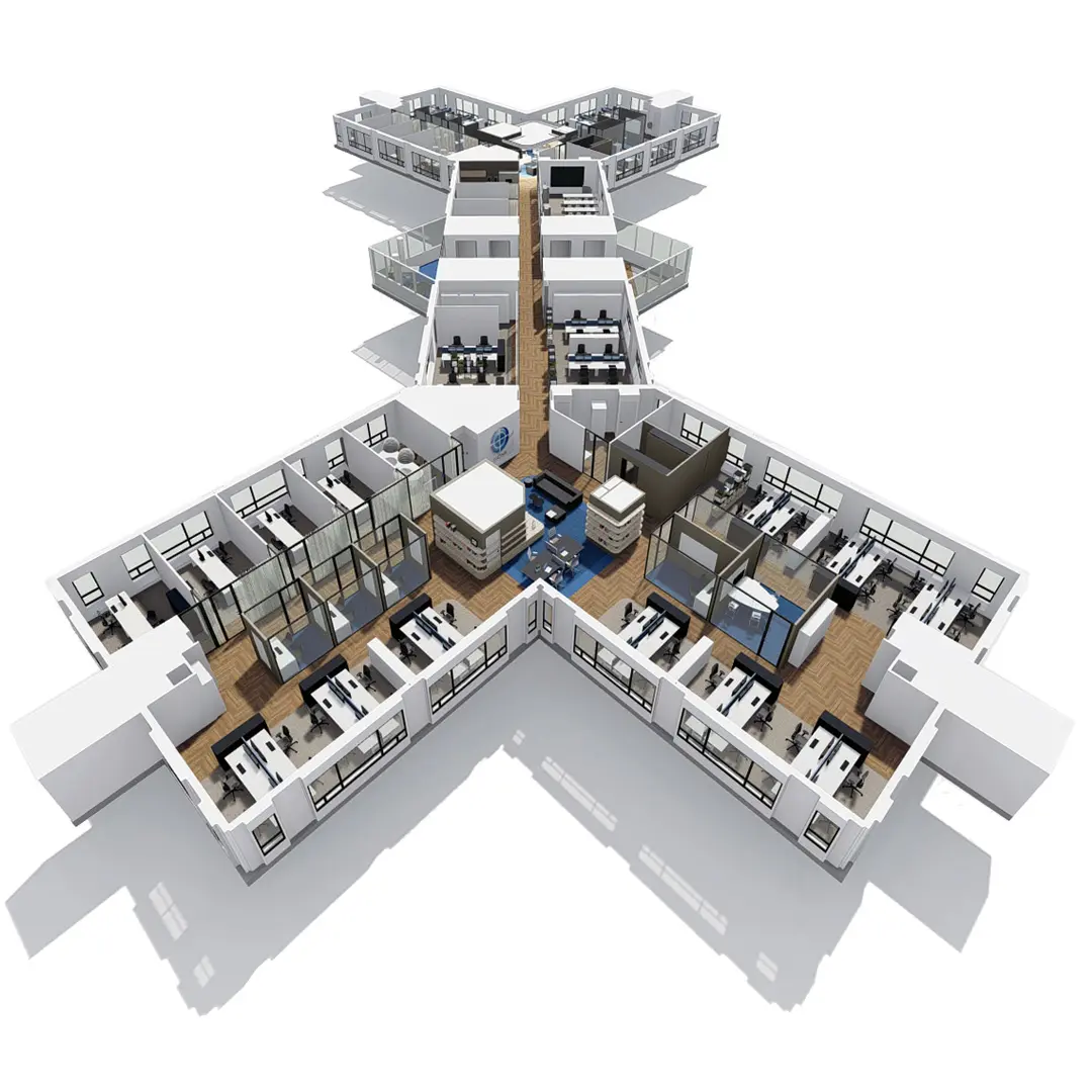 vogelvlucht 3d impressie interieurontwerp werkverdieping kantoor