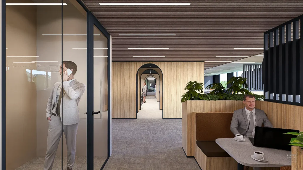 Plamen van Dijk | Design Studio - interieurontwerp gangzone met overlegplek en belcel