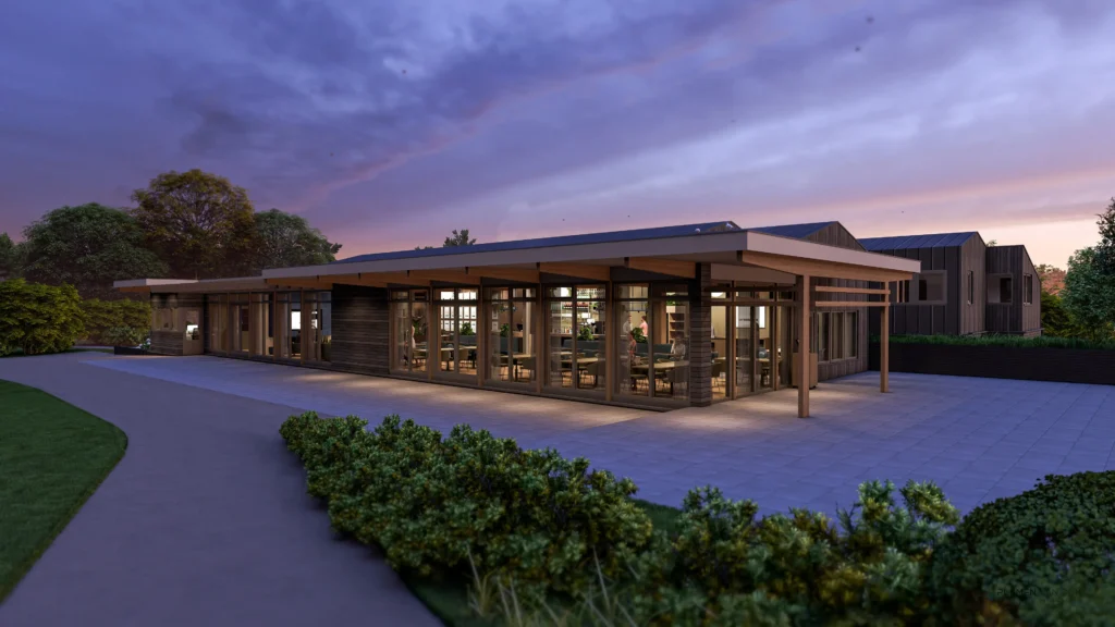 Plamen van Dijk | Design Studio - 3D impressie avondsetting van clubhuis de hoge kleij