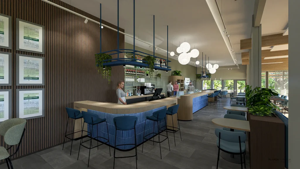 Plamen van Dijk | Design Studio – 3D impressie ontwerp bar en restaurant van de golfclub
