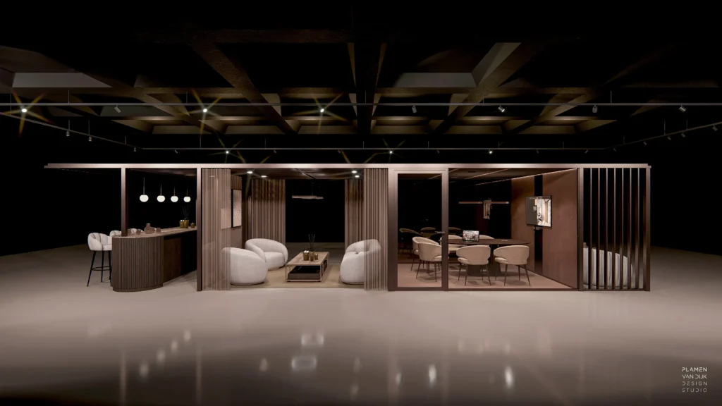 Plamen van Dijk | Design Studio – zijaanzicht concept interieurontwerp pazio in luxe setting