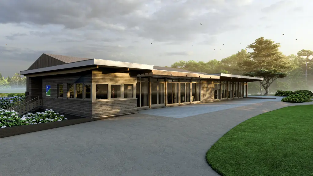 Dagimpressie van het vernieuwde clubhuis van Golfclub De Hoge Kleij