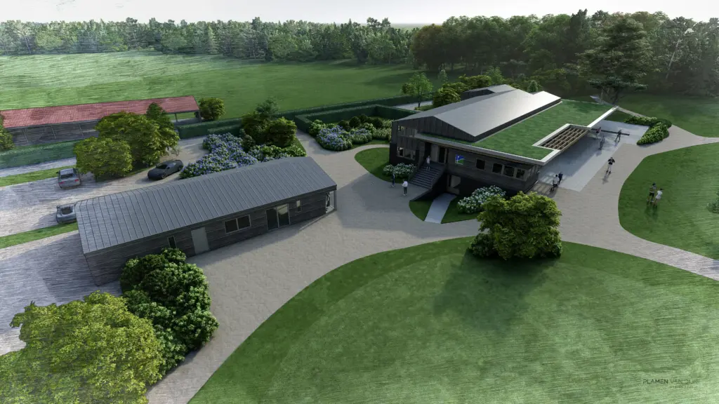 Overzicht van het vernieuwde clubhuis en terrein van Golfclub De Hoge Kleij